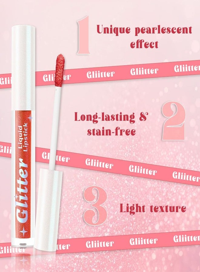 AMY'S DIARY Metallic Red Sparkle Liquid Lipstick, Shimmer Lip Gloss, Long-Lasting Waterproof Lip Color, High Shine Sparkle Makeup,Lip makeup for woman (Metallic Red Spark 6#) - Image 4